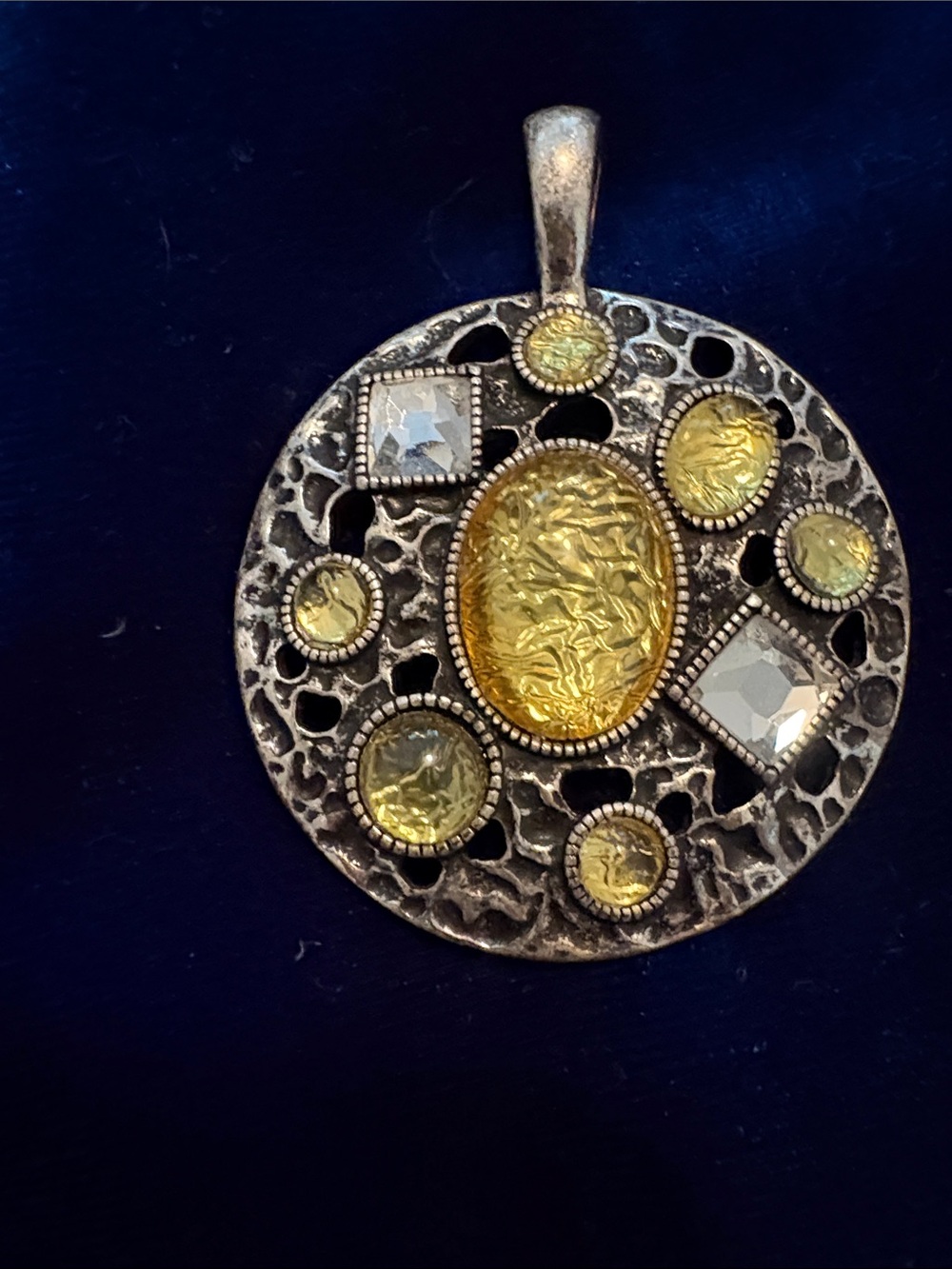 Lia Sophia Silver-Tone Round Pendant with Yellow Glass Accents